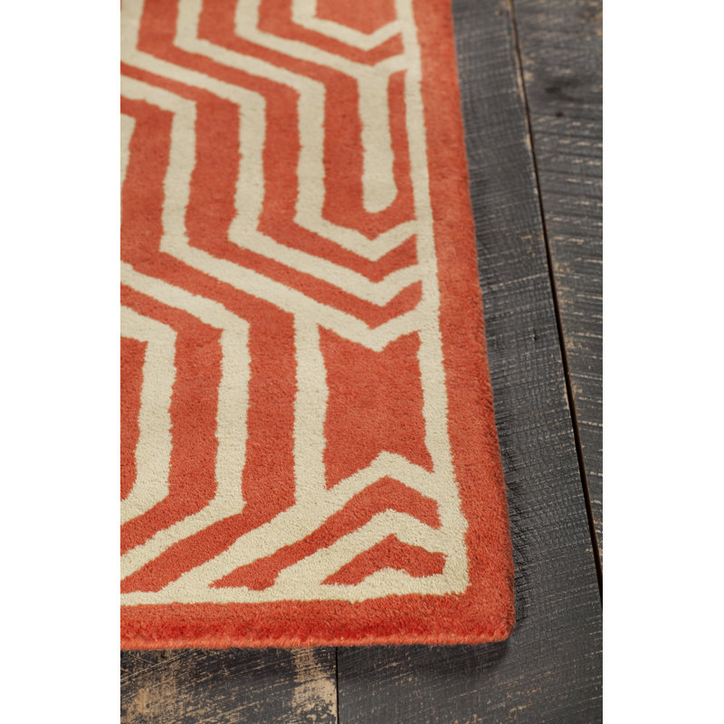 Tapis orange / crème en laine touffeté à la main Preston Authentic, 5 pi x 7 pi