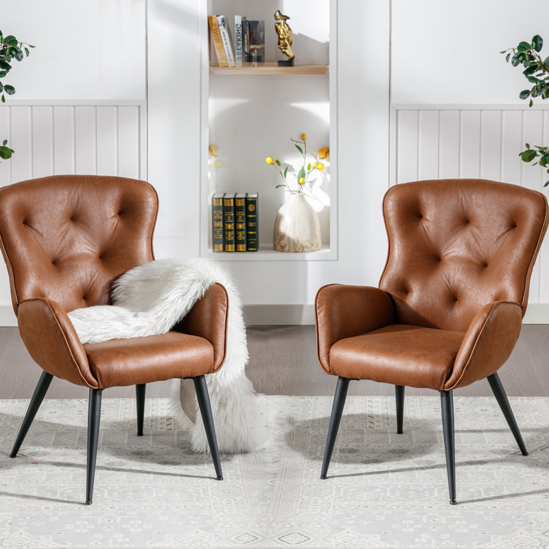 Mahendra Faux Leather Accent Chair, Brown Faux Leather