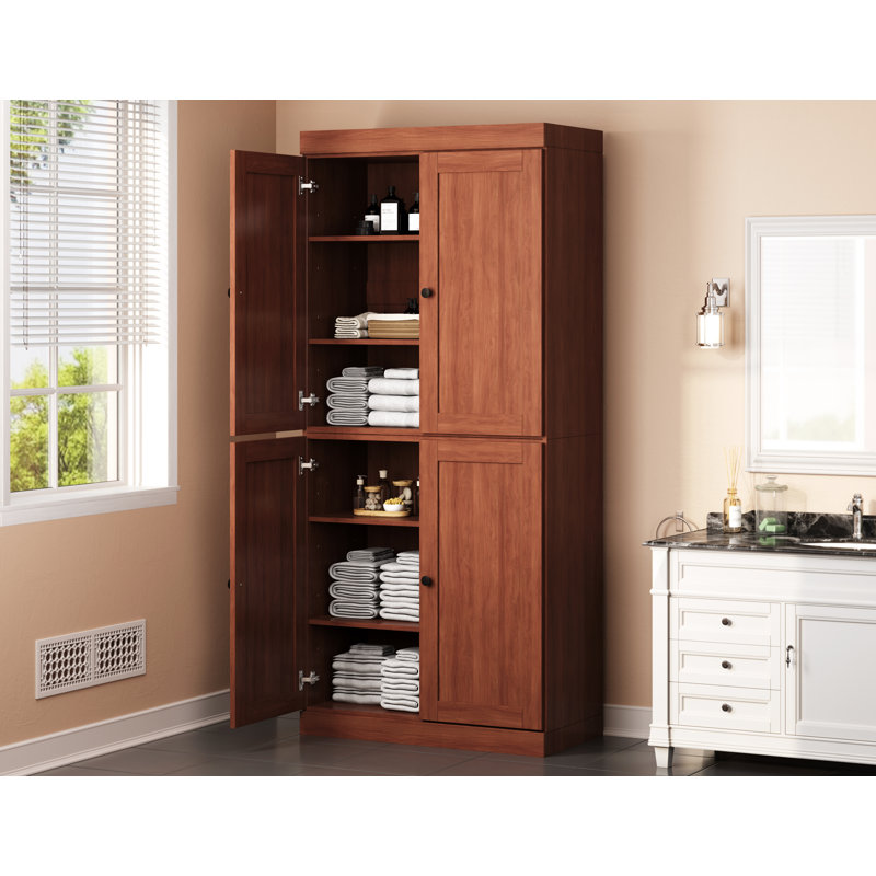Armoire de rangement 100% bois massif 32 "avec portes Shaker et tablettes réglables, Moka