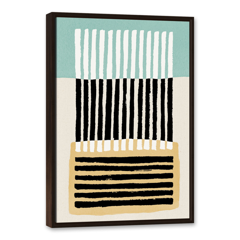 Rayures noires abstraites - Peinture, H 37,75 po x l 25,75 po x P 1,75 po, Toile brune avec cadre flottant