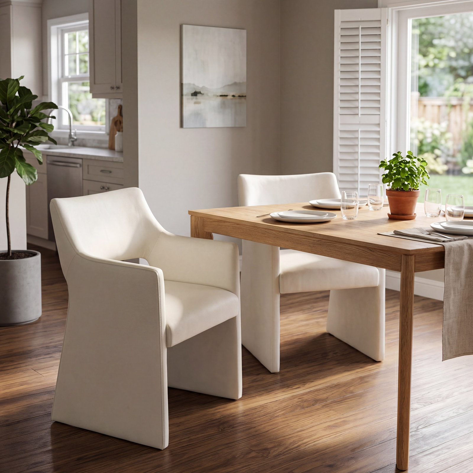 Senja Velvet Upholstered Dining Chair, Cream