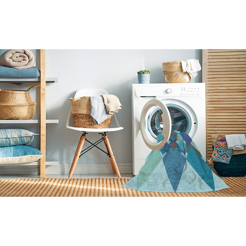 Tapis 100% à motifs lavables à la machine 2989WWS-Pat1107-LBLU, Rectangle 6 pi x 9 pi