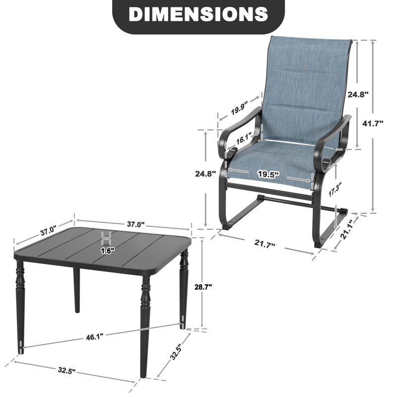 5-piece Patio Outdoor Padded PVC-coated polyester Metal Dining Set With Umbrella Hole
