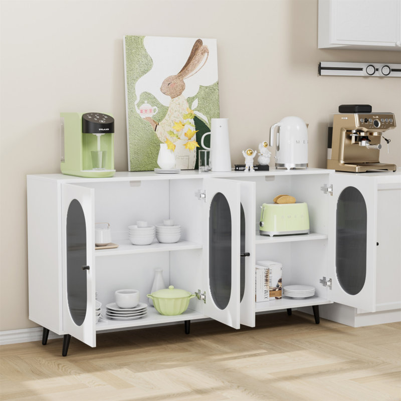 Buffet moderne avec portes en acrylique, armoire de rangement autoportante pour une utilisation polyvalente dans la cuisine, la salle à manger et le salon