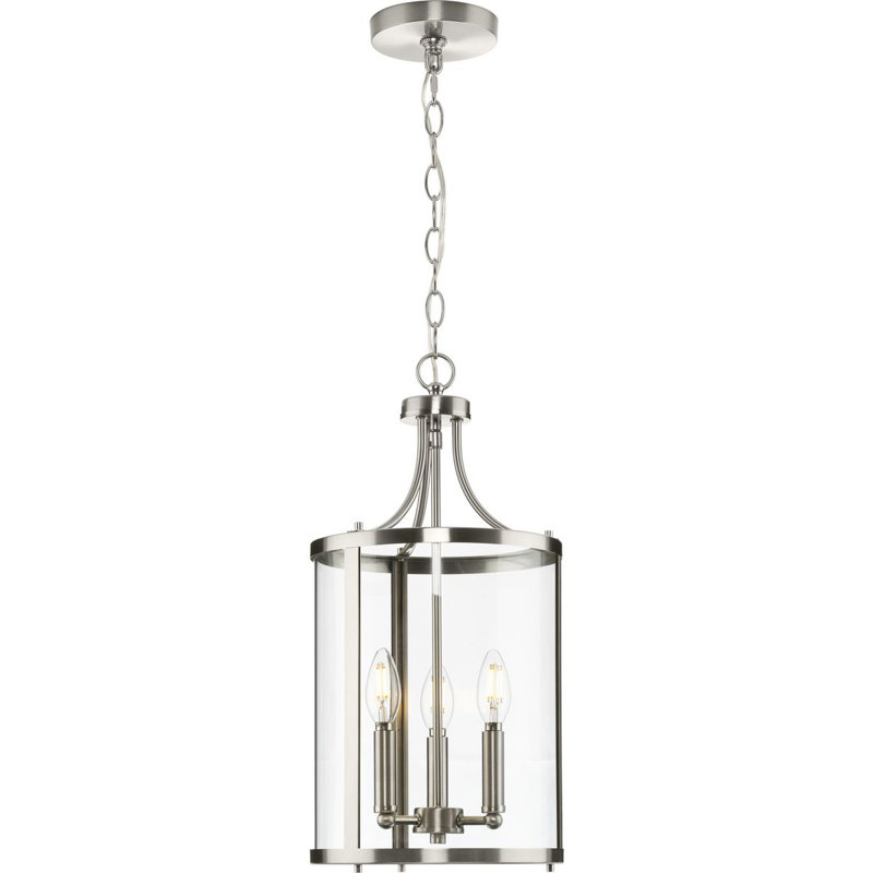 Luminaire suspendu cylindrique à 3 lumières de style bougie, Nickel brossé
