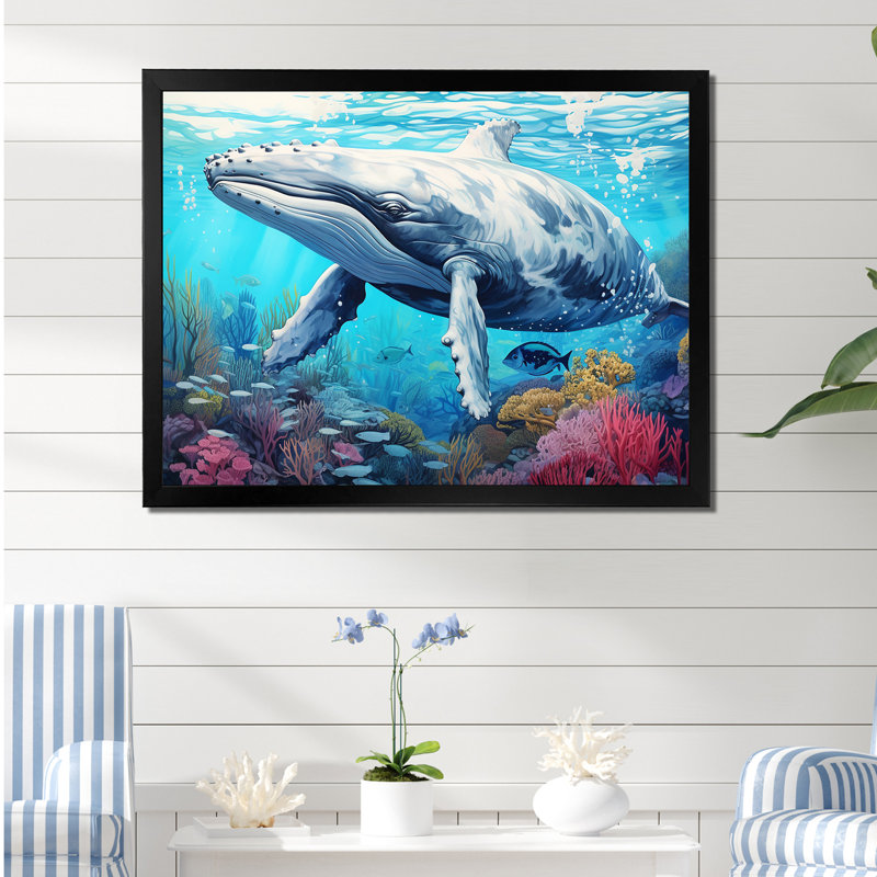 «Whale Tranquility Oasis» sur toile, H 24 po x l 32 po x P 1 po, Cadre photo noir simple