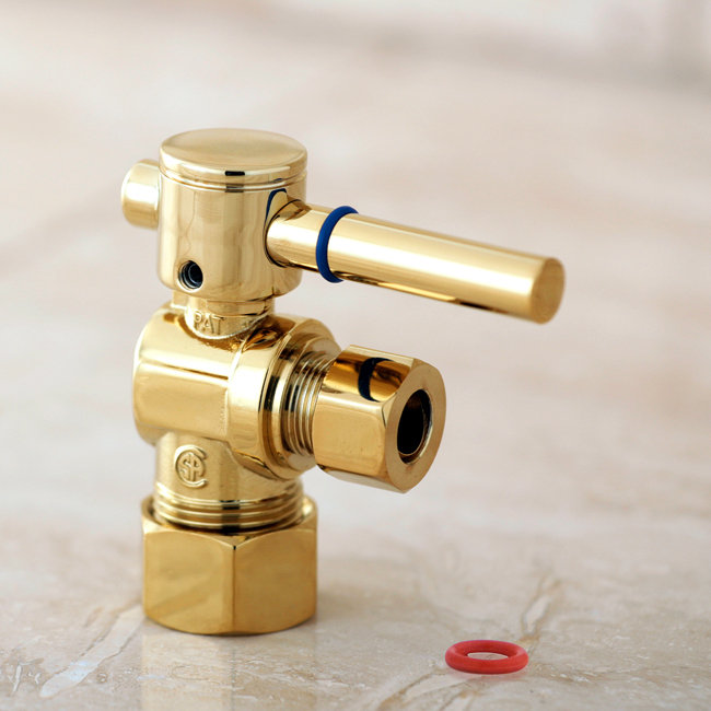 Kingston Brass Concord 5/8-Inch OD Comp x 3/8-Inch OD Comp Quarter-Turn Angle Stop Valve, Polished Brass