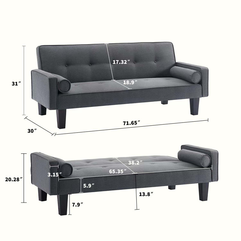 Canapé à accoudoirs carrés 71,65 po, Mélange de polyester gris foncé