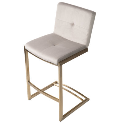 Kubic Gold PVD Stainless Steel Upholstered Velvet Seat 26-Inch Counter Height Barstool