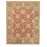 Hand Knotted Wool Area Rug in Rust And Light Green