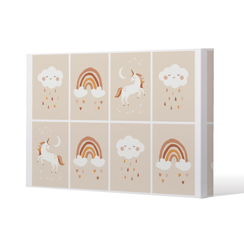 Cute Hand Drawn Unicorn, Rainbow and Cloud Slim Style Canvas Print, 15mm Slim Real wood., 70 cm H x 100 cm W
