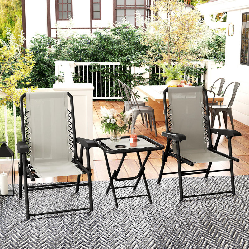 Outsunny 3 Pieces Garden Bistro Set Folding Table and Chairs Cream White