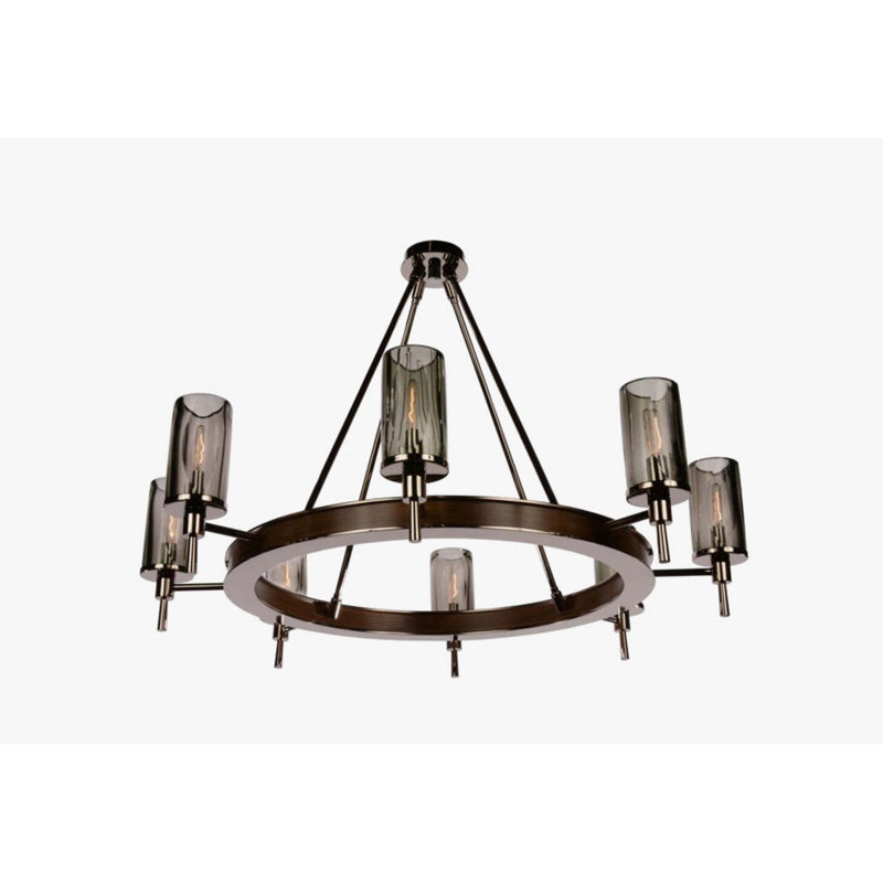 8 - Light Chandelier, Natural Bronze/Dark Mahogany, Clear, 24" H x 40" W x 40" D