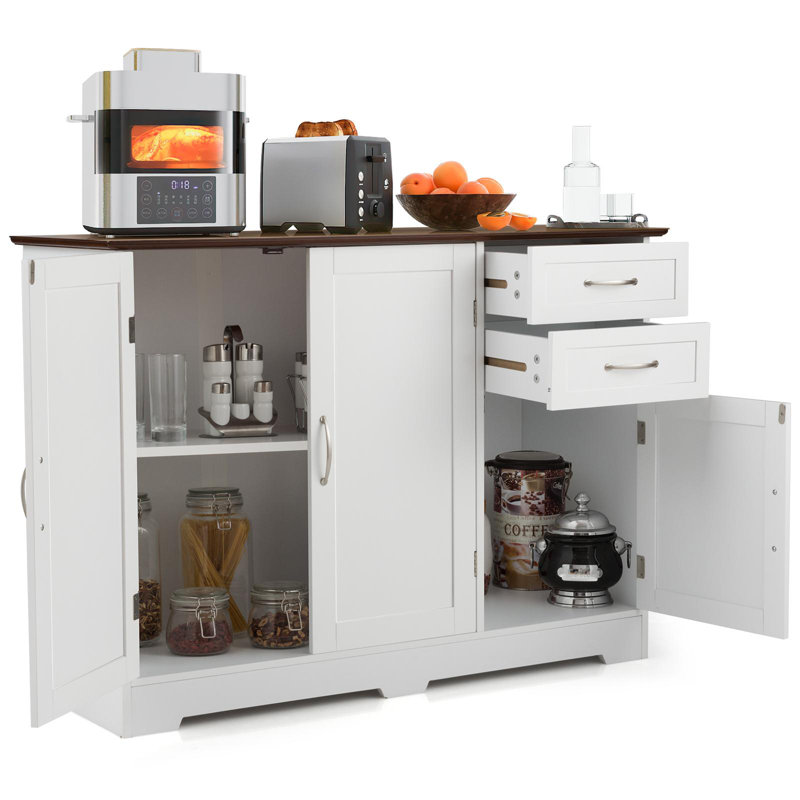 Buffet 2 tiroirs Joskar, Blanc / Noyer