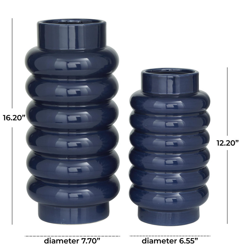 Ensemble de 2 vases de table en grès Alix, Bleu foncé