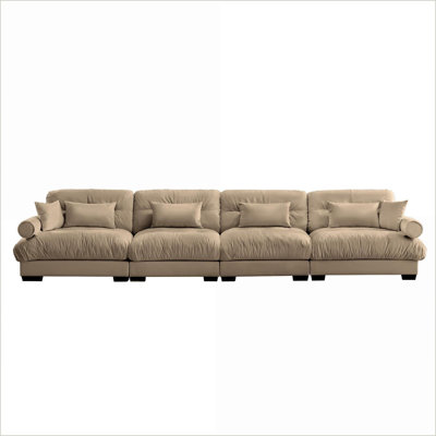 Sectional Sofa, Modular L-Shaped Velvet Couch with Ottoman &amp; Bolstered Arms for Living Room | Camel | Velvet