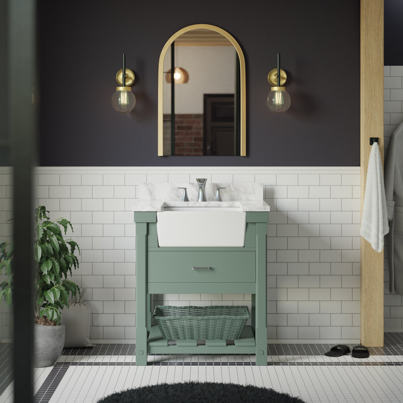 Hitton 30'' Single Bathroom Vanity with Top, Carrara Marble, Sage Green