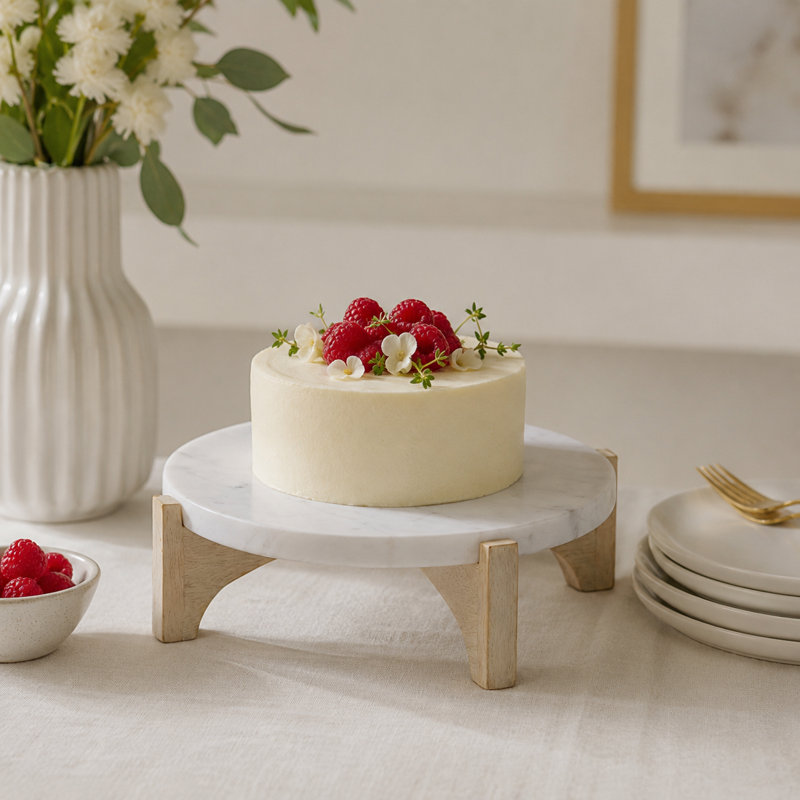 Présentoir à gâteau en marbre et bois fabriqué à la main