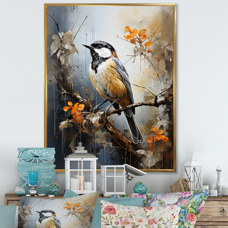 Transcendent Neutrals Portray Birds As Spiritual - Art mural sur toile, H 32 po x l 24 po x P 1 po, Cadre flottant doré