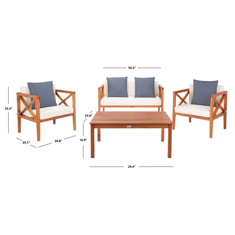 Mondovi Eucalyptus 4 - Person Patio Conversation Set with Cushions, Natural