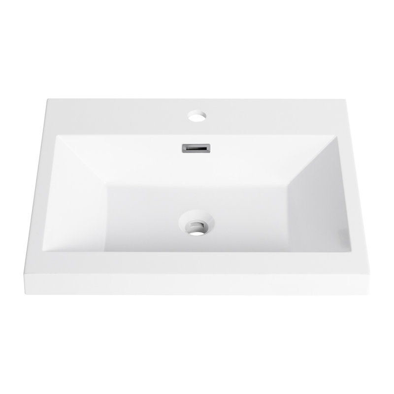 Lavabo de salle de bain en lustre blanc brillant de 24 po, présentant un attrait élégant et une qualité contemporaine