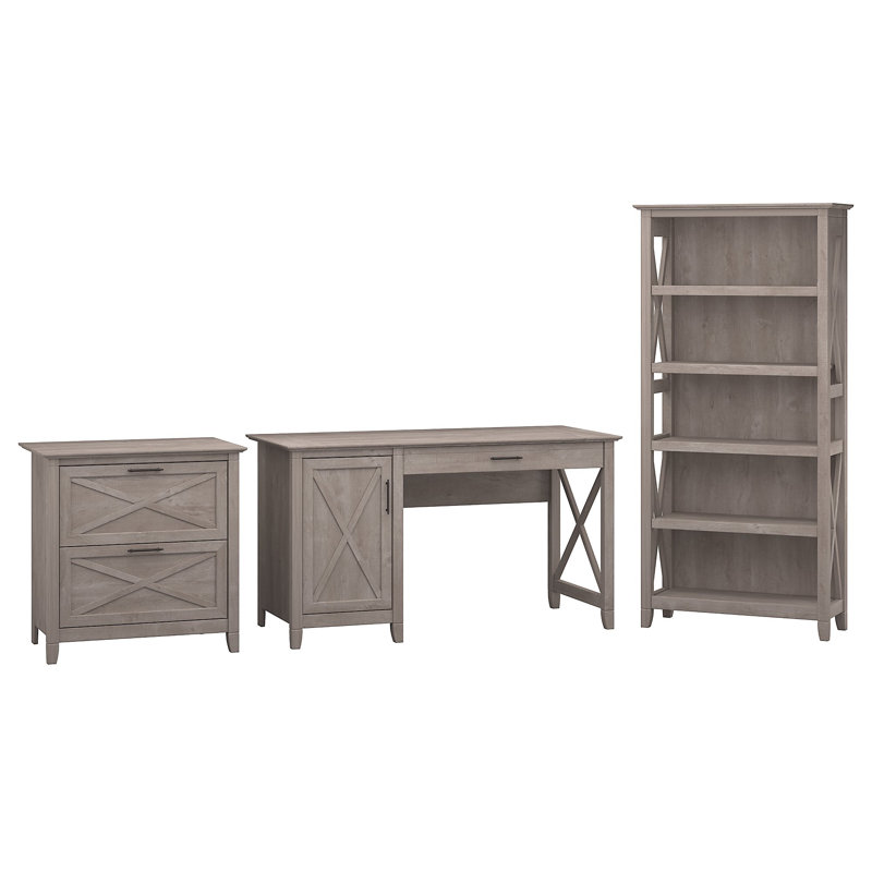 Huckins 3 Piece Computer Desk Office Set, Washed Gray