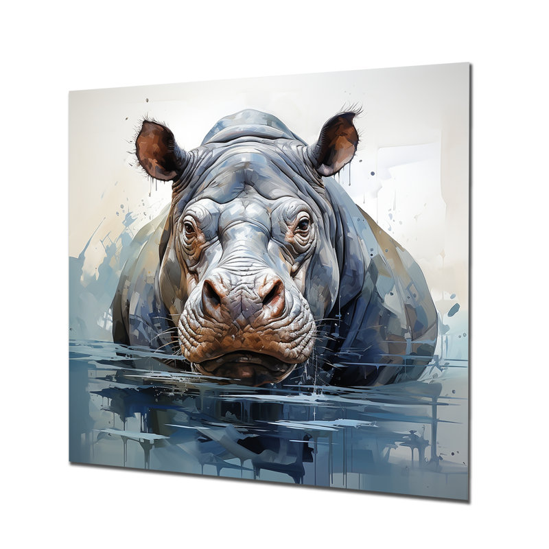Gris majestueux Hippo Elegance II - art mural hippopotame, H 16 po x l 16 po