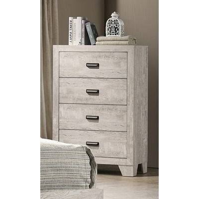 1Pc Transitional 4-Drawer Tall Chest Metal Hardware Whitewashed Wood Finish Wooden Bedroom Furniture (Includes Dresser Only Not Mirror)