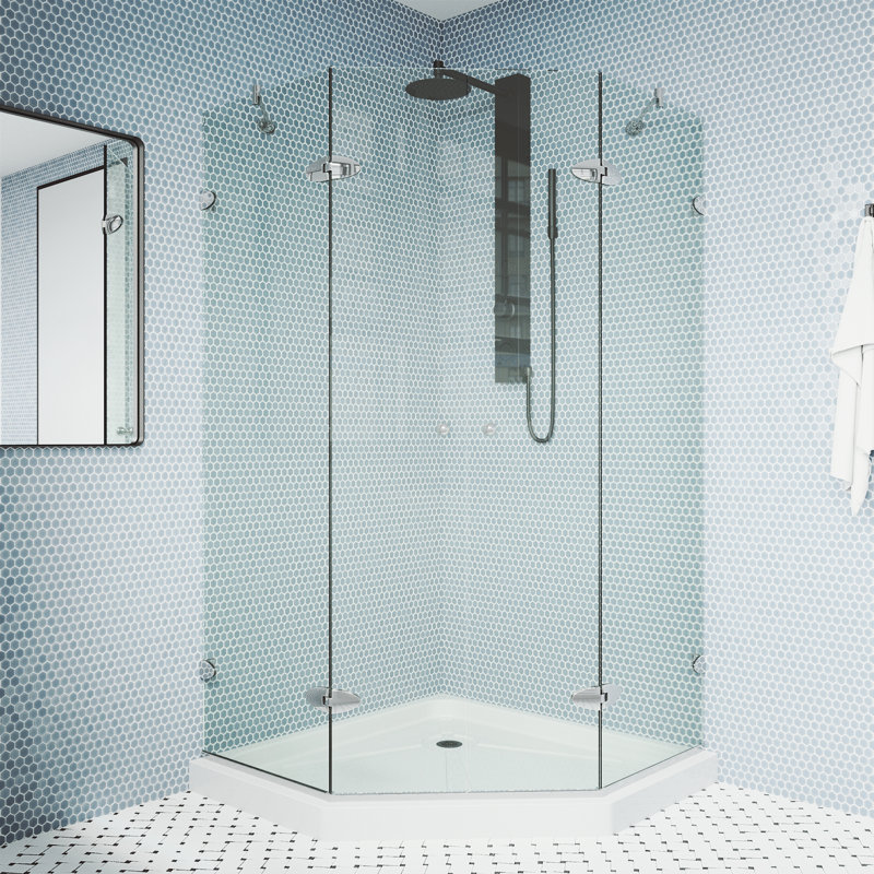 Gemini 48" W x 48" D x 77" H Hinged Frameless Shower Enclosure with 3/8  Clear Glass & Base, Chrome