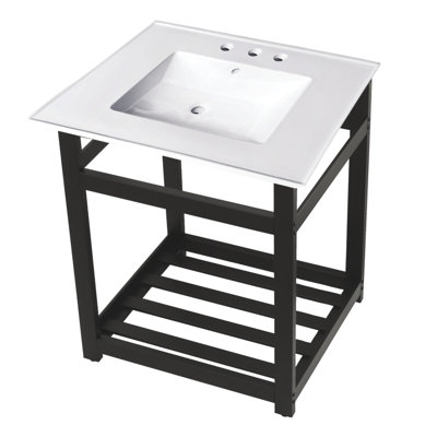 Kingston Brass Quadras 25-Inch Ceramic Console Sink with Stainless Steel Base and Shelf