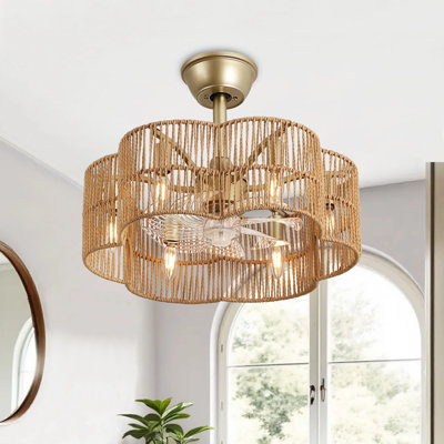 19.7" Hand-Woven Rattan Ceiling Fan with Remote and Light