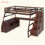 Lit mezzanine avec 7 tiroirs, 2 tablettes et un bureau
