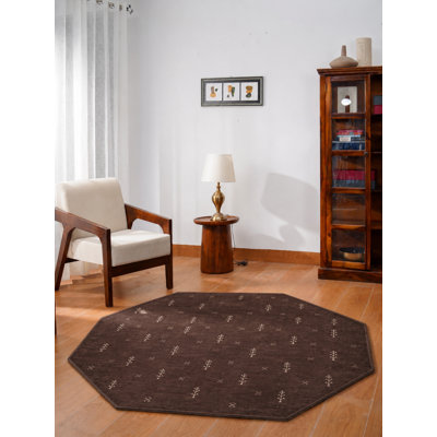 Tapis en laine nouée à la main et à tissage à la main par Owreby - octogone, couleur blanc brun, design moderne contemporain, tapis antidérapants faits à la main et épais pour le salon, la chambre à coucher