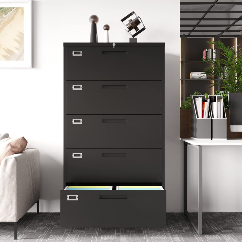 Izack 35.43'' Wide 5 -Drawer Steel File Cabinet, Black