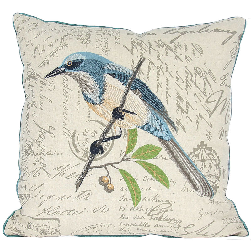 Avian Embroidered Reversible Throw Pillow, Blue, Feather