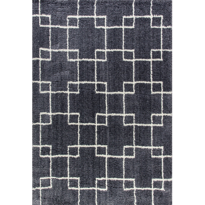 Tapis gris à motif géométrique Anje, Rectangle 5 pi 3 po x 7 pi