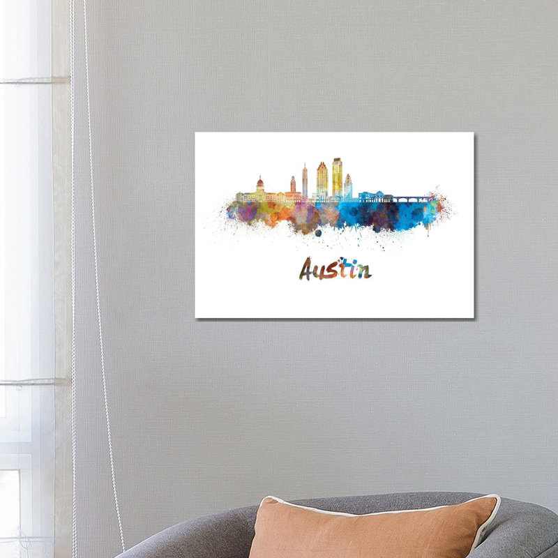 «Austin Skyline in Watercolor II» par Paul Rommer, impression sur toile tendue, H 18 po x l 26 po x P 1,5 po