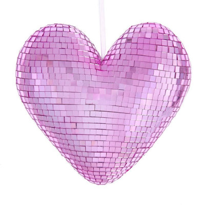 Ornement de Noël en verre Kurt Adler, cœur miroir rose, 15 cm