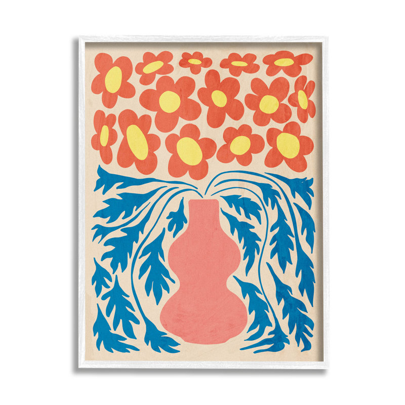 Art de giclée rétro avec motif de fleurs par Ziwei Li, H 14 po x l 11 po x P 1,5 po, Giclée encadrée blanc bord de mer