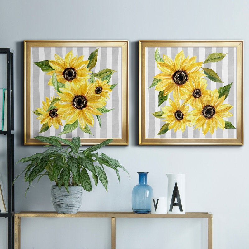 Sunflower Array I - 2 pièces, peinture sur toile encadrée, Cadre doré, H 17,5 po x l 35 po x P 1,5 po