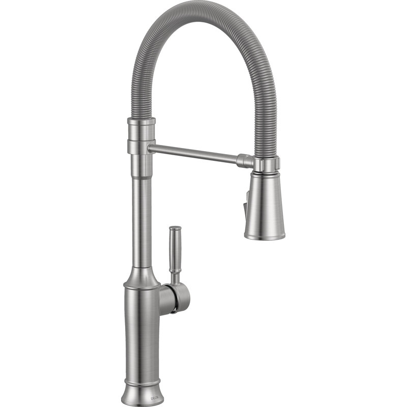 Renaldi Pro Style Commercial Kitchen Faucet, Pull Down Sprayer Kitchen Sink Faucet Brushed Nickel, Lumicoat Arctic Stainless