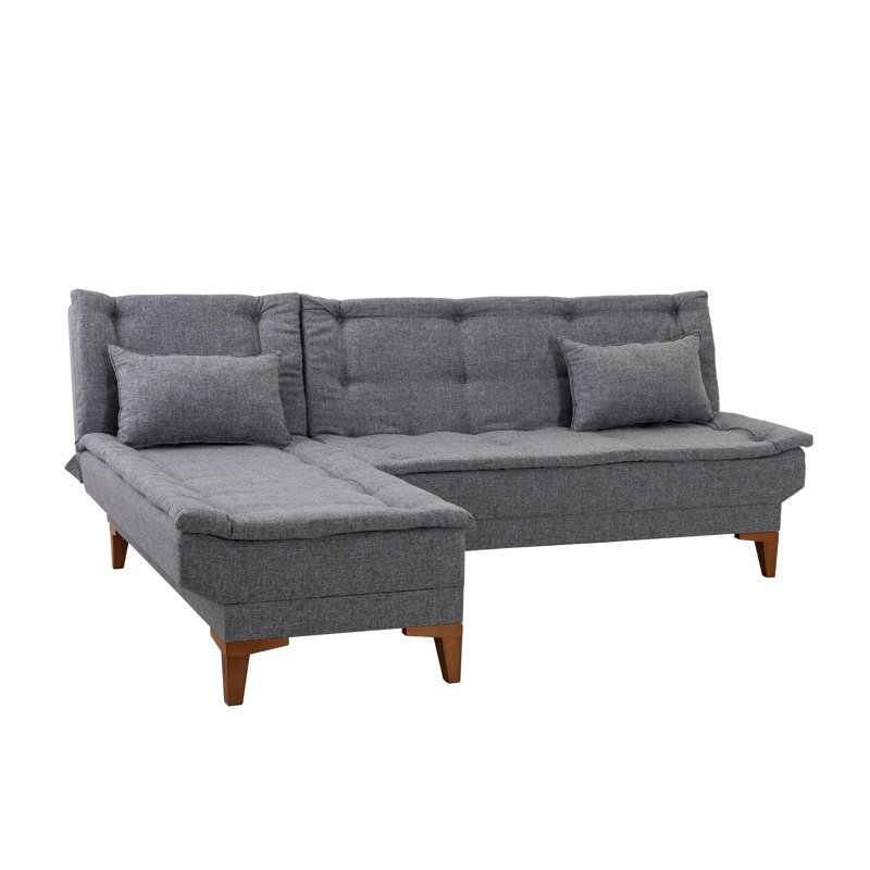Stylish Corner Sofa-Bed, Dark Grey, 88.6 x 33.9 x 33.5 inches | Solid Beech Wood Frame, 100% Linen Fabric | Comfortable 28 DNS Foam Cushions, Perfect for Living Room & Guest Room | Versatile Design for Relaxation