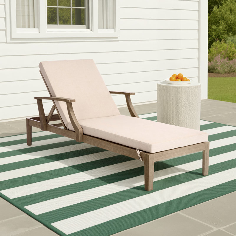Clairmont Patio Chaise Lounge, Beige Cushion/Natural Wood Frame