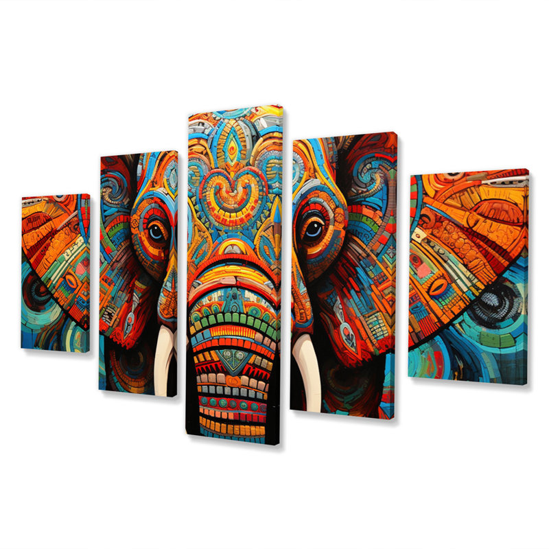 Éléphant majestueux sur toile, 5 pièces