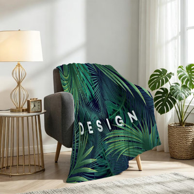 Jeté en flanelle verte molletonnée ultra douce, imprimé abstrait d'été tropical