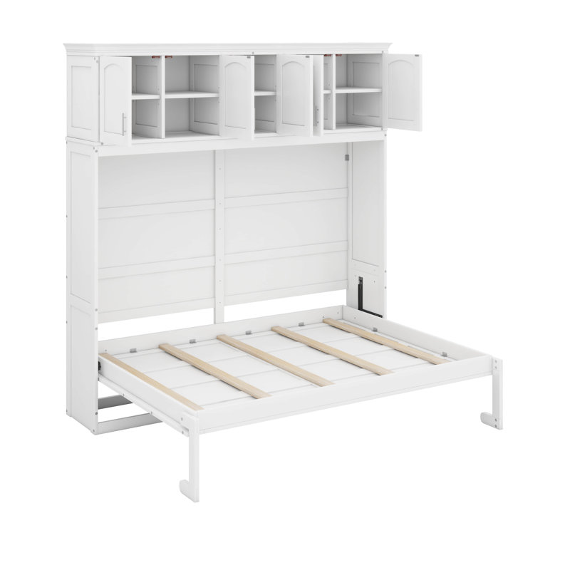 Grand lit escamotable avec armoires supérieures, Blanc