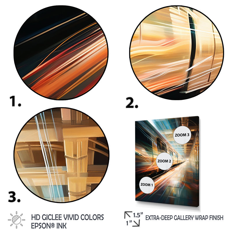 «Train Luminous Trail Lights I», reproduction d'art sur toile moderne, H 32 po x l 16 po x P 1 po, Toile tendue