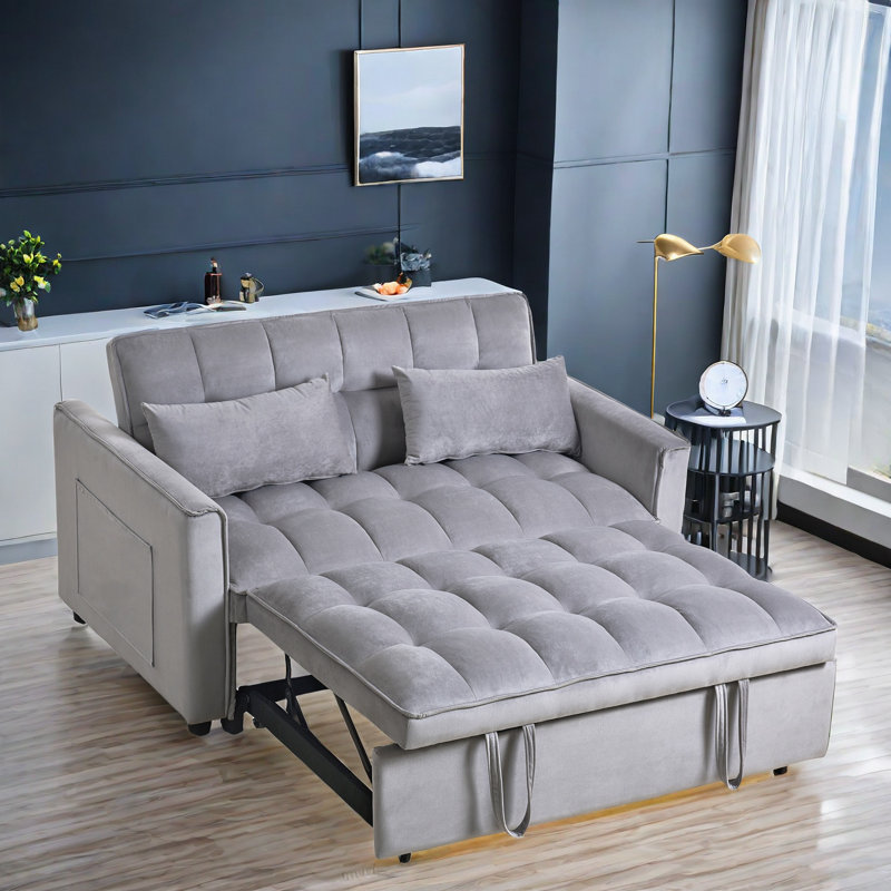 Amelita 53.54'' Velvet Sleeper Sofa, Gray