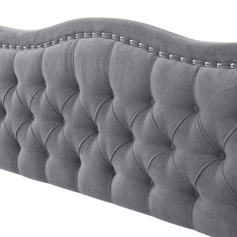 Royale Diamond-Tufted Upholstered Bed Frame, Gray