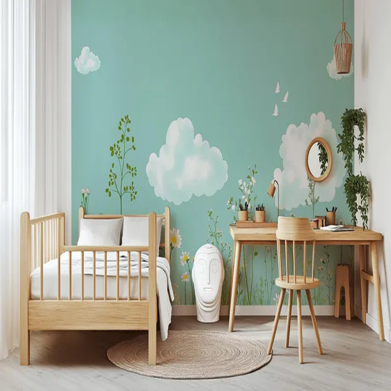 Murale pour enfants Dreamy Meadow Clouds, L 108 po x l 96 po